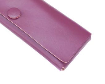 Pencil case, pencil case, pouch, leather bag aubergine