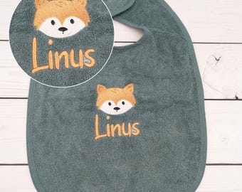 Personalisierbares Baby Lätzchen mit Fuchs – Weiches Frottee mit niedlichem Tiermotiv & Namen tolle Geschenkidee für Babys