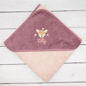 Hooded towel 100 x 100 cm personalized with deer and name - gift for babies in various colors