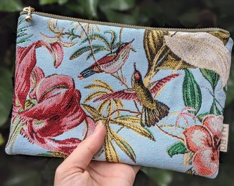 Birds in beutiful forest pouch, Fabric zipper bag