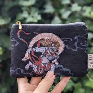 Mini astuccio in tessuto con cerniera Raijin / piccolo portafoglio, giapponese, per uomo, regalo Giappone