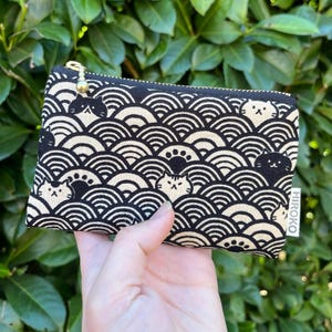 Mini pochette en tissu à fermeture éclair/petit portefeuille, chat océanique japonais, noir, pour homme