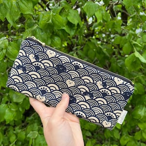 Kawaii Japanese Cat Wave Pencil Case – Handmade Zipper Pouch 20cm zipper, Stationery Organizer