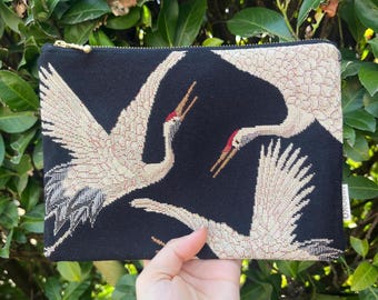 Japanese Crane, Flat pouch, Unique gift, 20cm