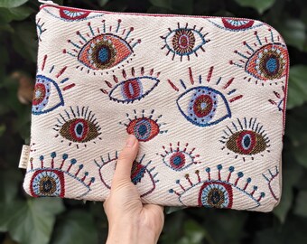 iPad/Tablet case iPad Pro 12.9 inch, 11 inch “I see you” Fabric zipper pouch L shaped bag