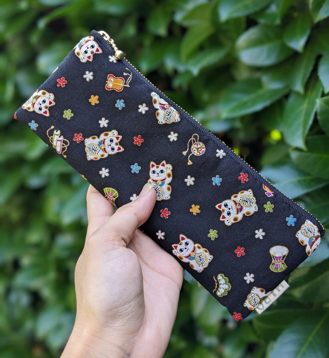 Pencil Case Japanese Fabric With Cats Maneki Neko Etsy