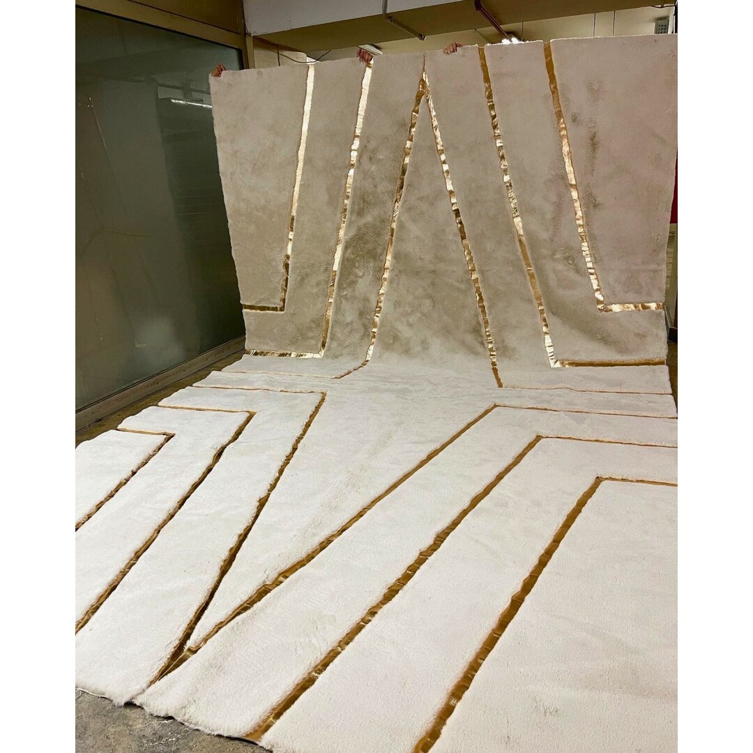 Handmade White Gold Faux Plush Area Rug: Soft Fluffy Carpet - Etsy