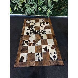 Personalized Natural Cowhide Patchwork Rug, Handmade Cowhide Carpet, Home Decor Cow Skin Rug, Hair-on-Leather Patchwork Rug