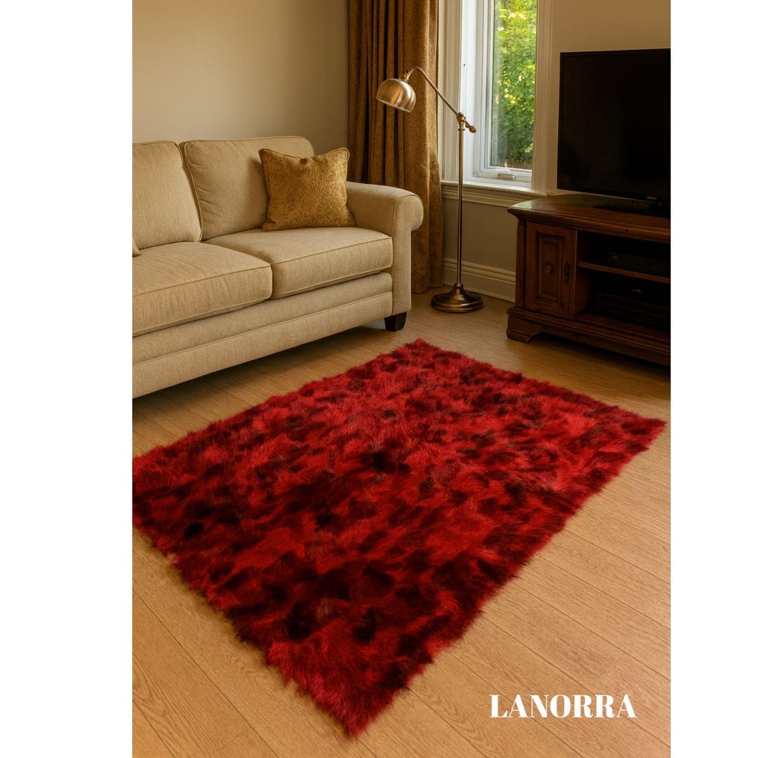 Handmade Natural Fur Rug – Red Dyed Accent Carpet - Etsy