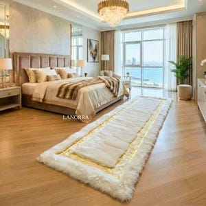 Luxury Faux Rabbit Fur Runner Rug with Gold Accents – Free USA Shipping