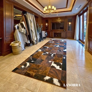 Luxus-Rindsleder Patchwork Teppich - Braun Schwarz Weißer Teppich Läufer