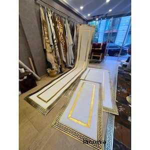 White Soft Geometric Plush Area White Rug, Faux Fur Living Room Fluffy Rug, White Gold Plush Rug, Shaggy 5x8 Unique Elegant Luxury Soft Rug