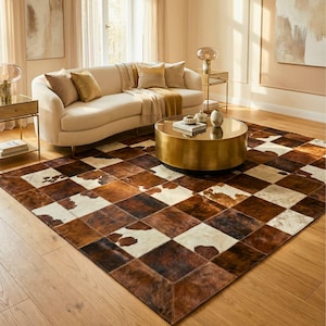 Large Tricolor Cowhide Floor Piece – Handmade Leather Area Accent