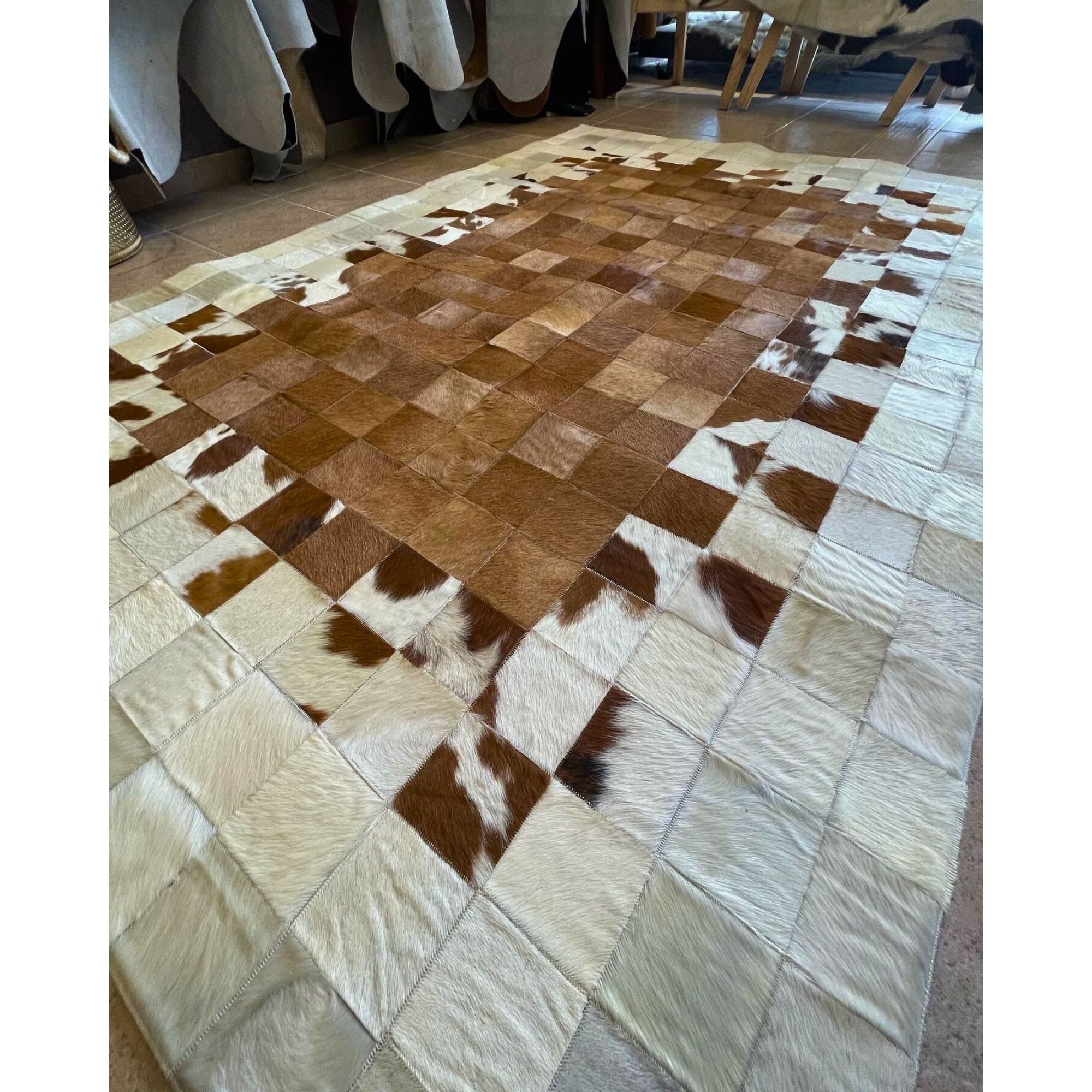 Handmade Cowhide Patchwork Rug: Natural Leather Area Carpet - Etsy
