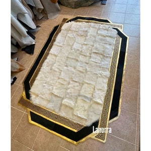 Luxury White Large SheepSkin Area Rug 6 X 8, Floor Sheepskin Square Rug for Bedroom, Soft Shaggy Home Decor Area Rug for Living Room