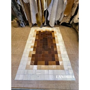 Natural Cowhide Patchwork Rug, Handmade Cowhide Carpet, Home Decor Cow Skin Rug, Hair-on-Leather Patchwork Rug