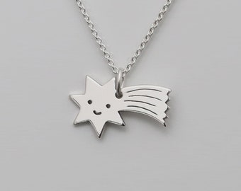 Necklace - SMALL SHOOTING STAR, silver, filigree chain, special gift for her, delicate silver chain, cute pendant, celestial body