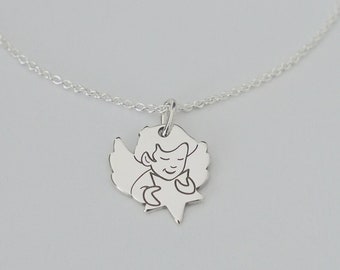 Children's chain - LITTLE GUARDIAN ANGEL with star, silver, special gift idea, baptism, delicate silver chain for communion, symbol chain