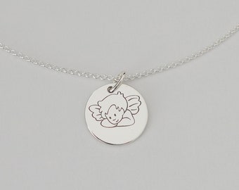 Kinderkette - PERSONALISIERTER SCHUTZENGEL - 925 Silber, Geschenk zur Taufe, filigrane Namenskette, Geschenk zur Geburt, süßer Gravurschmuck