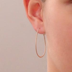 Hoop earrings - OVAL, medium, silver, closed design, filigree earrings, birthday gift, thin hoop earrings, hammered
