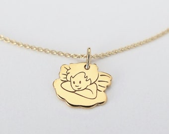 Children's chain - LITTLE GUARDIAN ANGEL - cloud, 925 silver gold-plated, gift, filigree silver chain, gift for birth, sweet children's jewelry