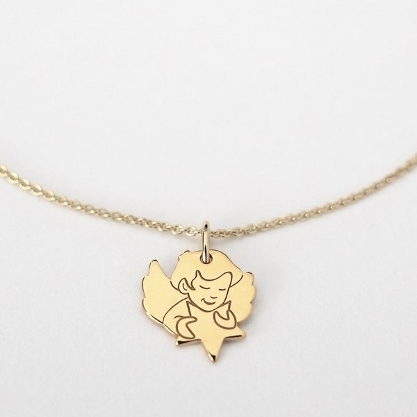 Collier pour enfants - PETIT ANGE GARDIEN avec étoile, plaqué argent, idée cadeau spéciale, baptême, collier en argent délicat pour communion, collier symbole