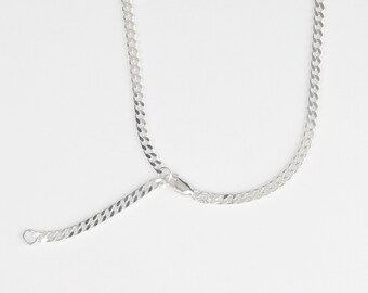 Curbketting - 925 zilver, delicate platte curbketting, cadeau voor haar, stijlvolle statementketting, verstelbare ketting, glanzende schakelketting