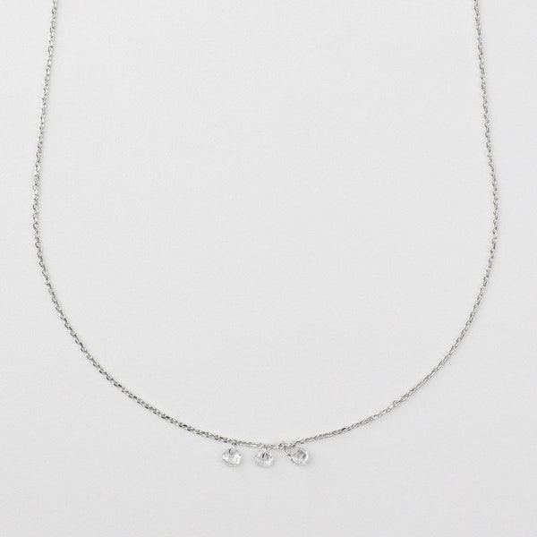 Collier - 3 CRISTAUX, argent 925, collier filigrane avec gouttes de verre, idée cadeau spéciale pour elle, collier de mariée délicat réglable,