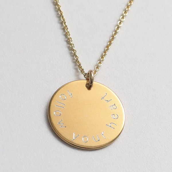 Personalized engraving necklace - PLATE - 15.5 mm, 925 silver/gold plated, necklace with wisdom, special necklace, personalized gift