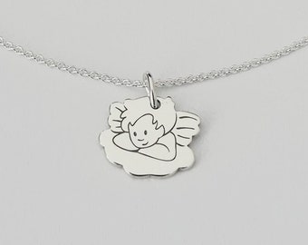 Children's chain - LITTLE GUARDIAN ANGEL - cloud, 925 silver, gift for baptism, filigree silver chain, gift for birth, sweet children's jewelry