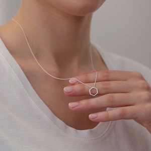 Necklace - SMALL HEXAGON, 925 silver, silver chain hexagon, gift for her, geometric silver jewelry, shiny pendant polygon