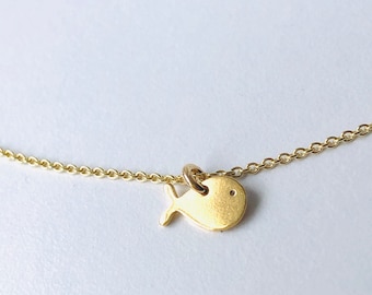 Children's necklace - LITTLE FISH/WHALE, 925 silver gold-plated, shiny, birth, filigree fish pendant, zodiac sign, baptism, children's jewelry,