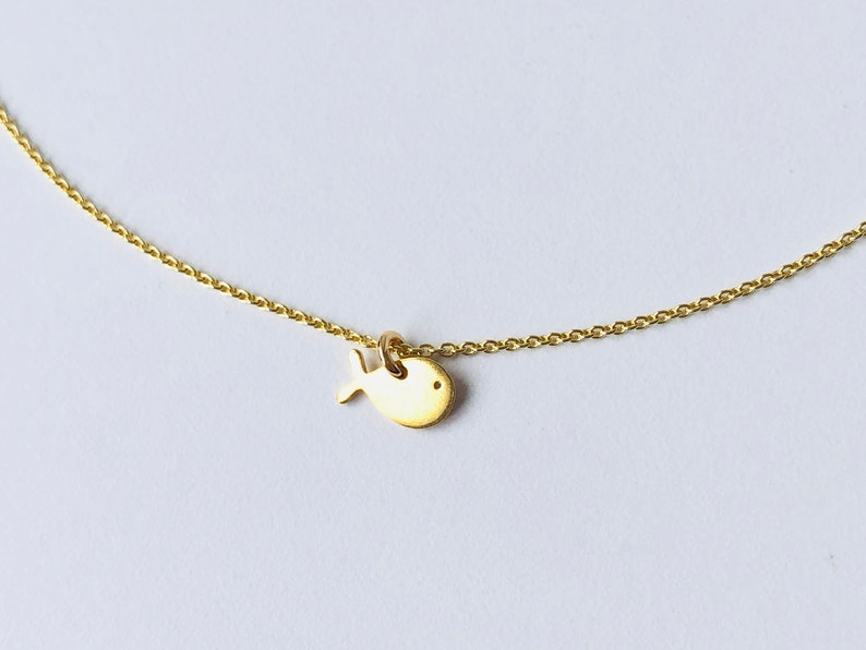 Children's necklace LITTLE FISH/WHALE, 925 silver gold-plated, shiny, birth, filigree fish pendant, zodiac sign, baptism, children's jewelry, image 4