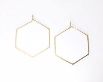 Hoepel oorbellen - HEXAGON, Gold filled, Medium, Hexagon, filigraan oorbellen, gehamerd, gesloten ontwerp, geometrische alledaagse sieraden