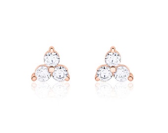 Earrings - SMALL FLOWER ZIRCONIA, 925 Silver / Silver Gold Plated / Silver Rose Gold Plated, Sparkling Earrings