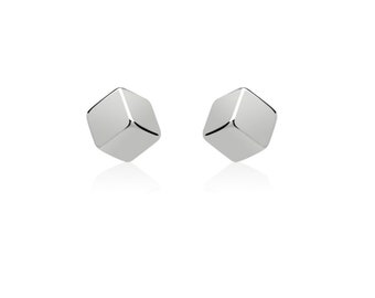 Ear studs - SMALL CUBE, 925 silver, geometric studs, graphic silver jewelry, gift for them, small earring, filigree