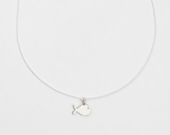 Necklace - SMALL FISH/ WHALE, 925 silver, filigree fish pendant, silver zodiac chain, gift idea for her, birthday gift