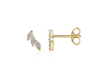 Earrings - FLORA, 375 gold, filigree plug, real gold earrings, 9 carat, zirconia stones, gift for them, sparkling earrings