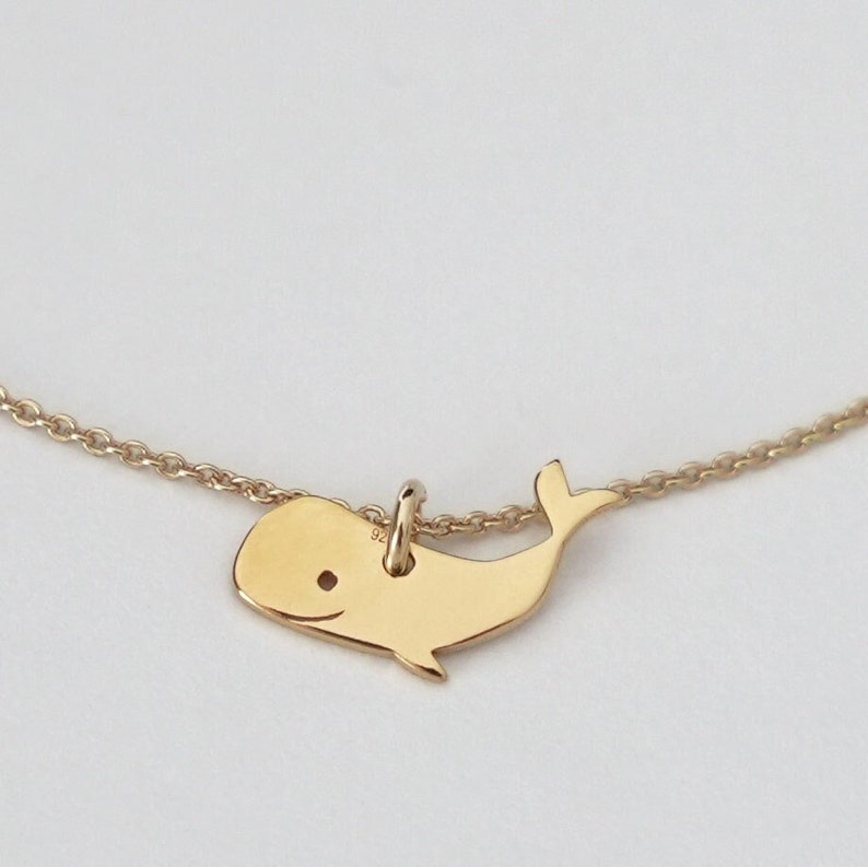 Chain SMALL WHALE, 925 silver gold-plated, filigree chain, special birthday present, sweet summer jewelry, chain with animal pendant, image 1