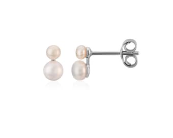 Ear studs - SMALL PEARL double, 925 silver, delicate bridal jewelry, delicate stud earrings with freshwater pearl, special gift idea