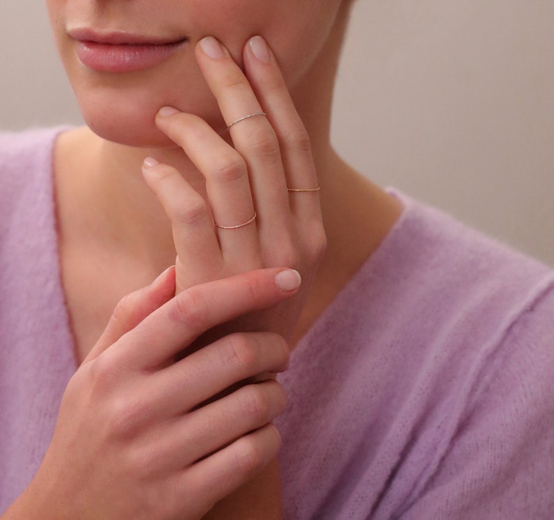 Ring GLITTER RING, 925 zilver/verguld/rosé verguld, maten: 46-60, cadeau voor haar, delicate ring met glitterdraad, fijne zilveren sieraden afbeelding 2