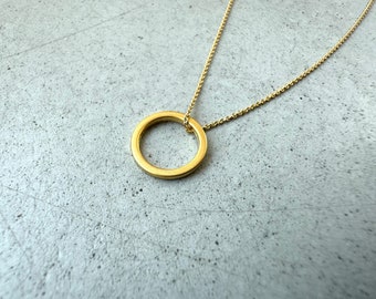 Necklace - SMALL RING, gold plated, satin circle, symbolic jewelry, graphic necklace, gift for her, geometric jewelry,