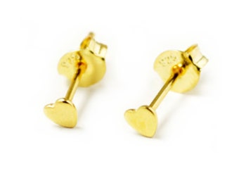 Earrings - LITTLE HEART, 4 mm, 925 silver gold plated, brushed, graphic stud earring, gift for her, gift idea, children's earring