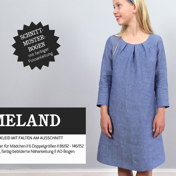 AMELAND • Kleid mit Falten am Ausschnitt, PAPIERSCHNITT