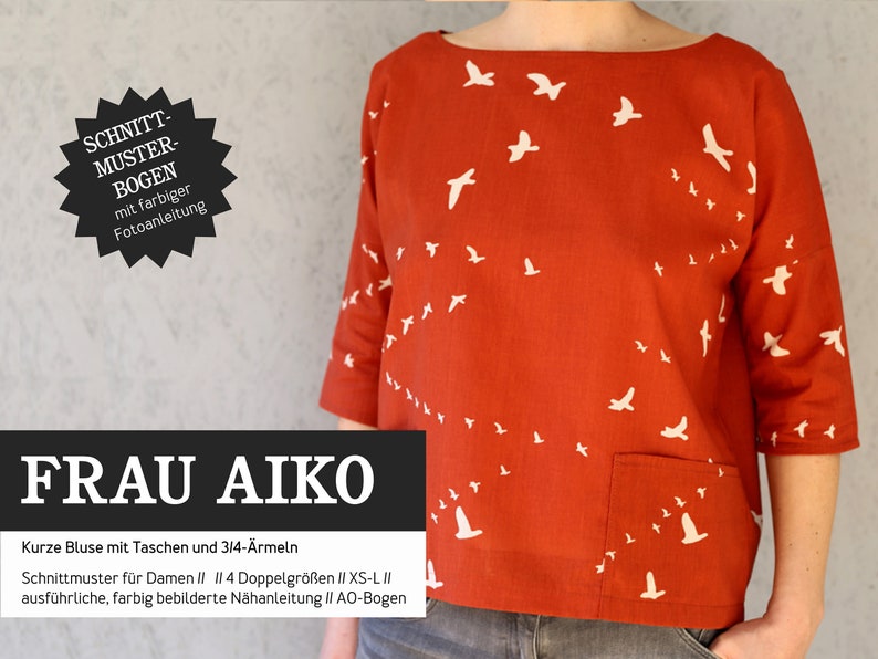 Short blouse with pockets FRAU AIKO paper cut image 1