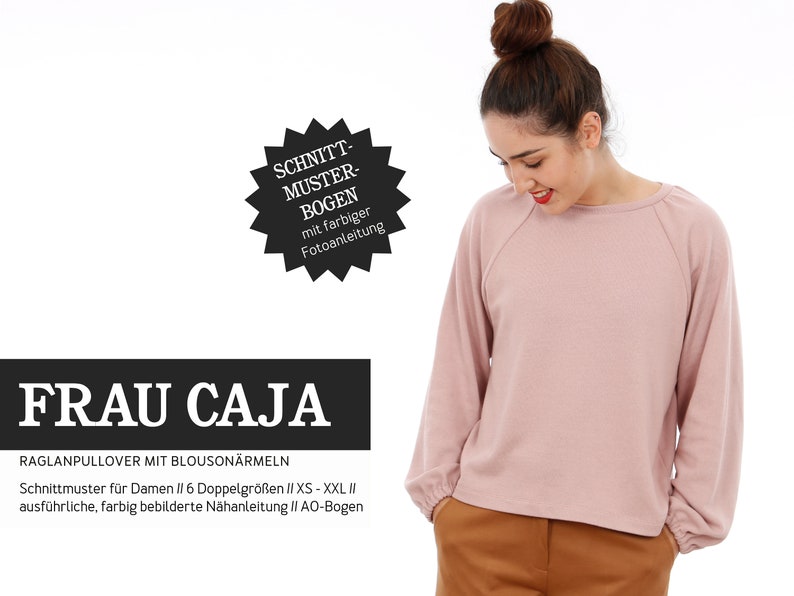 Raglan sweater with blouson sleeves FRAU CAJA paper cut image 1