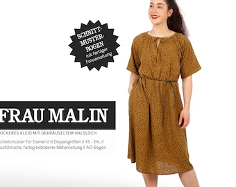 FRAU MALIN • Kleid mit gekräuseltem Ausschnitt, PAPIERSCHNITT