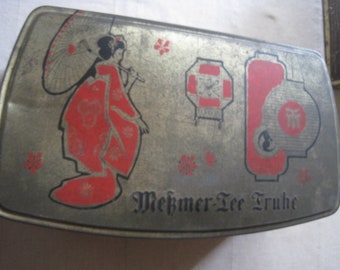 vintage messmer teedose truhe , japanische motive,blechdose einzigartig