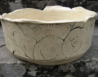 Bonsaischale  Ammoniten flache Pflanzschale 19cm handgemachte Keramik