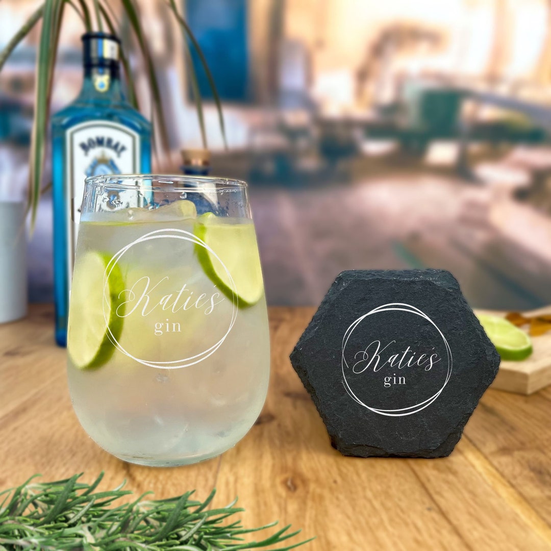 Personalised Gin Gift Set for Her Him W/ Coaster Custom Gift for Gin
